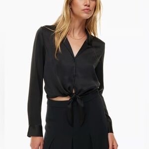 Aritzia Wilfred Satin Tie Front Blouse Black M